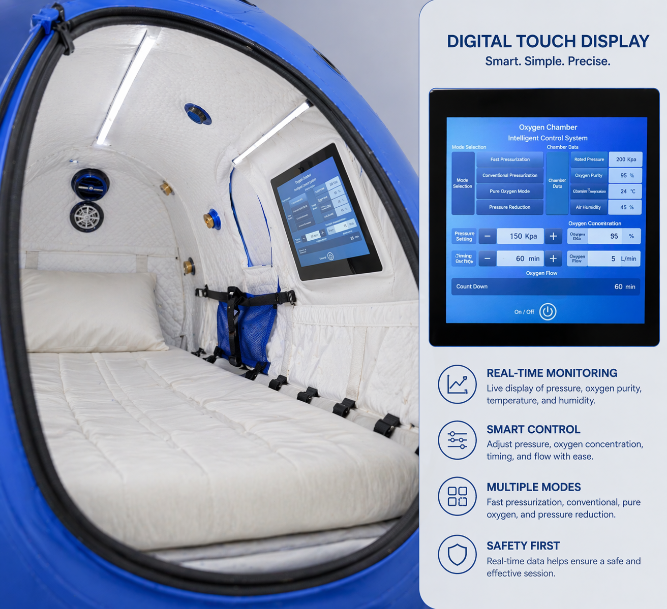 Futuristic oxygen therapy pod with interface
